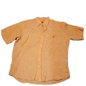 Polo Ralph Lauren Shirt Men Sz LT Orange Linen Blend Camp Safari Casual w logo